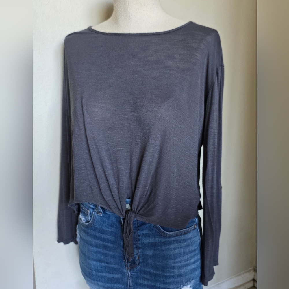 Dark Gray Soft Long Sleeve with Twist Hem Top SZ S/M